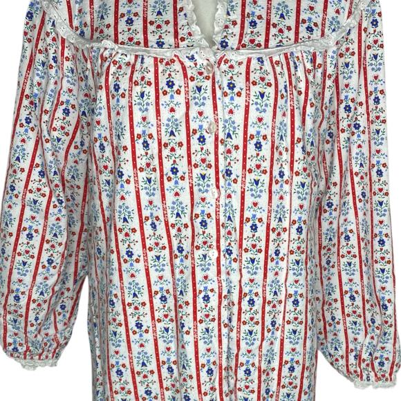 Lanz of Sazburg Long Flannel Nightgown White Red Eyelet Hearts XL Cottagecore - Picture 7 of 16